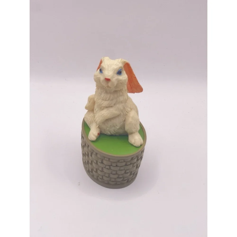 Rabbit Trinket Box Resin Green Basket White Bunny Easter Pink Ears 3.25